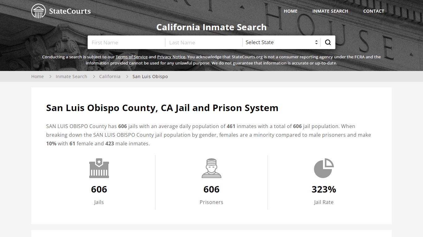 San Luis Obispo County, CA Inmate Search - StateCourts