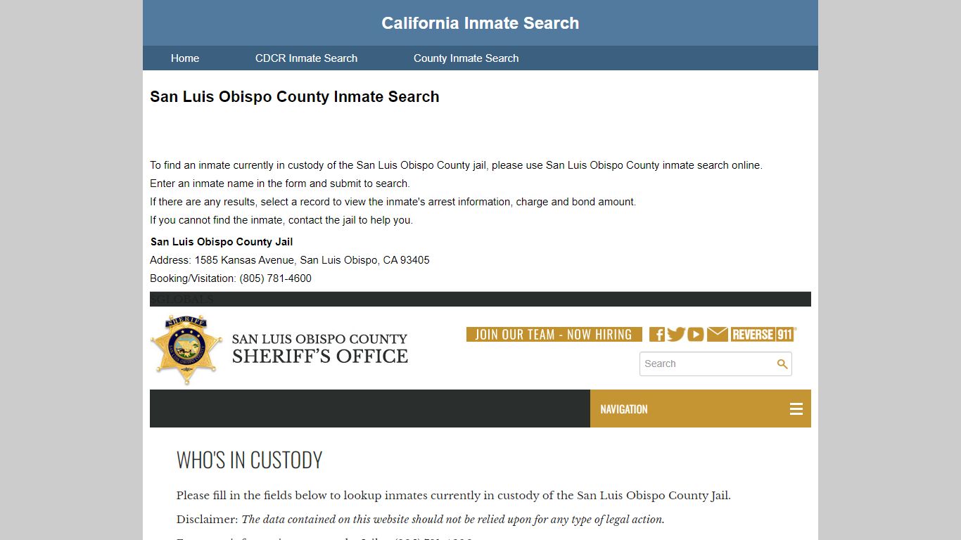 San Luis Obispo County Inmate Search
