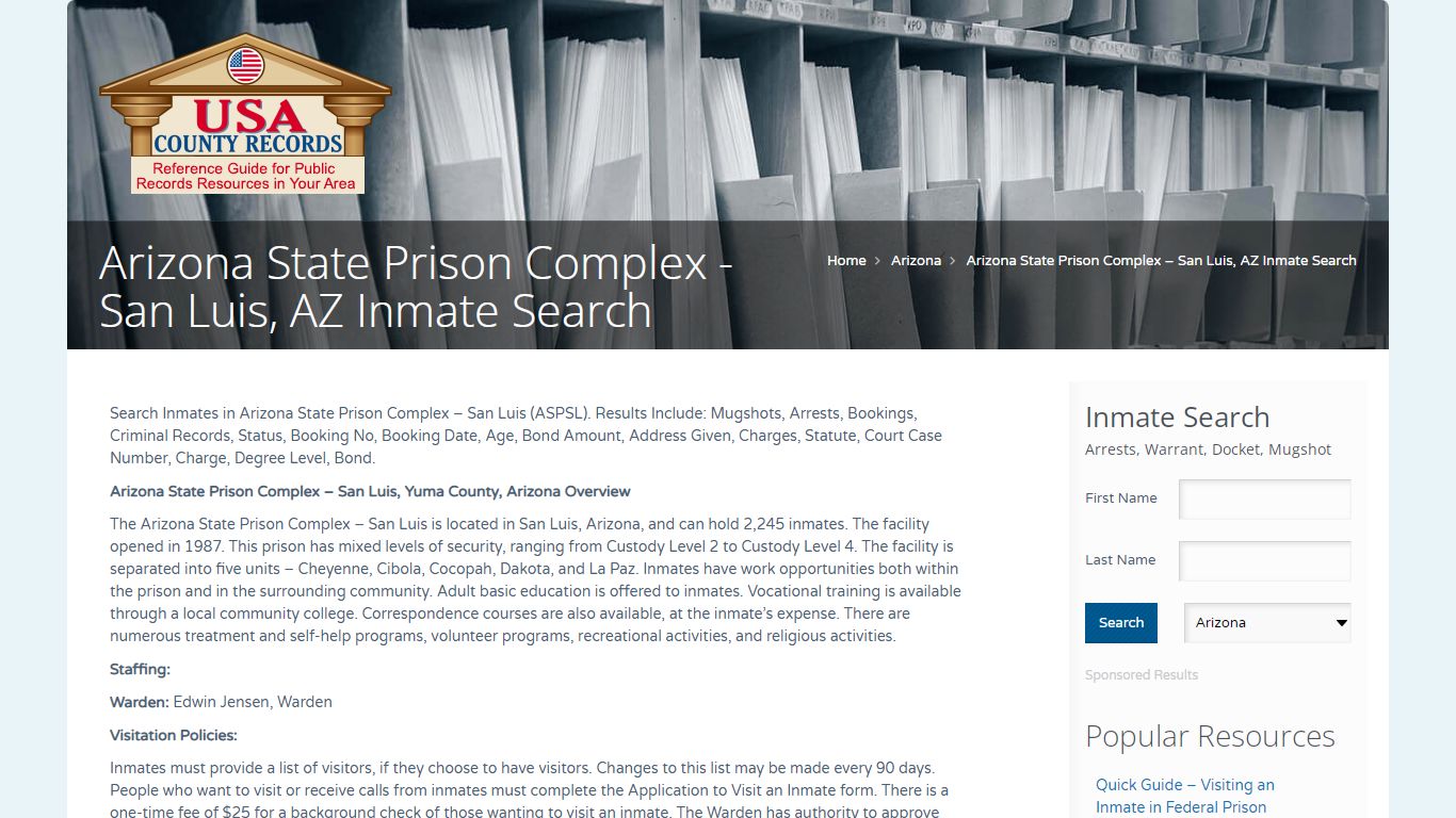 Arizona State Prison Complex – San Luis, AZ Inmate Search ...